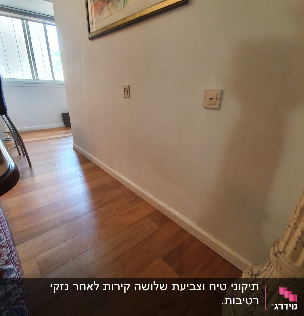 קיר עם תמונה ממוסגרת על רקע עמוד דקורטיבי